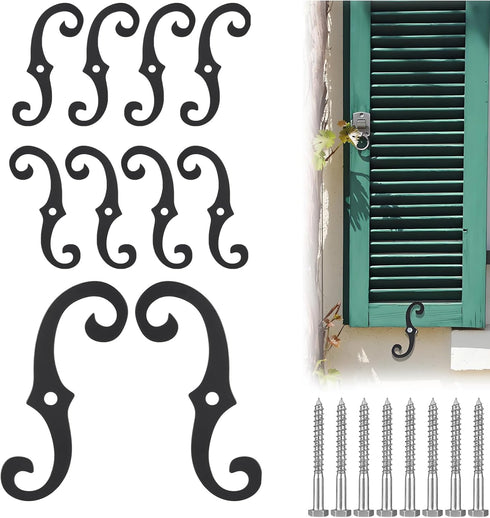Rainmae 8 Pack S Style Shutter Dogs Hardware, 6.3 Inches Decorative Shutter