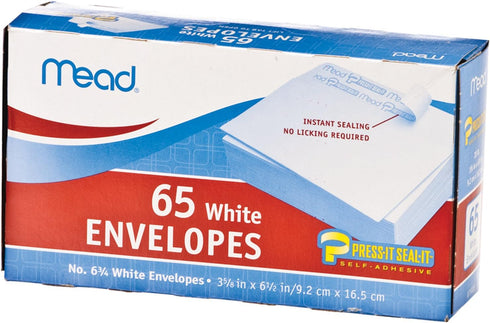 Mead Press-it Seal-it Business Envelope, 3 5/8 x 6 1/2, 20 lb White, 65/Box for Professional Mailing Needs