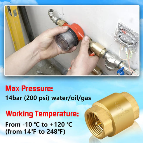 Boltigen 2PCS 1/2 Inch NPT Solid Brass Spring Check Valve, Non Return Horizontal Water Check Valve