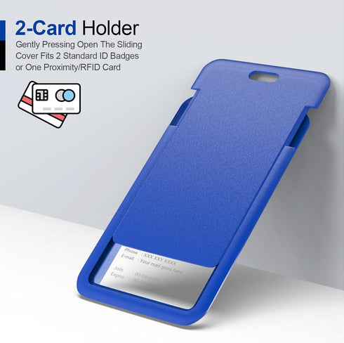 JINEASY 2 Pack Royal Blue Hard Plastic Vertical ID Badge Holder for Lanyard