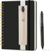 Lined Spiral Journal (Black), 5.7"x 8.27", 160 Pages, A5 Notebook with Pen Holder & Pen for Writing