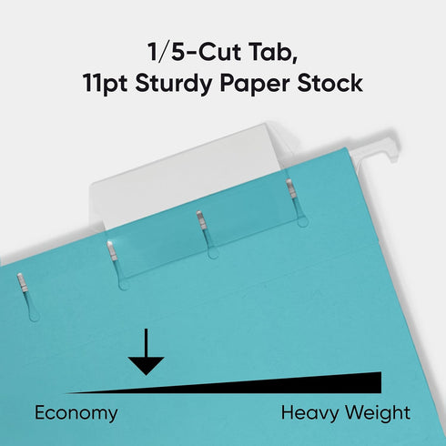 Smead Standard Hanging File Folders, Aqua Blue, 25 Count, Letter Size, 1/5-Cut Adjustable Tabs (64058)