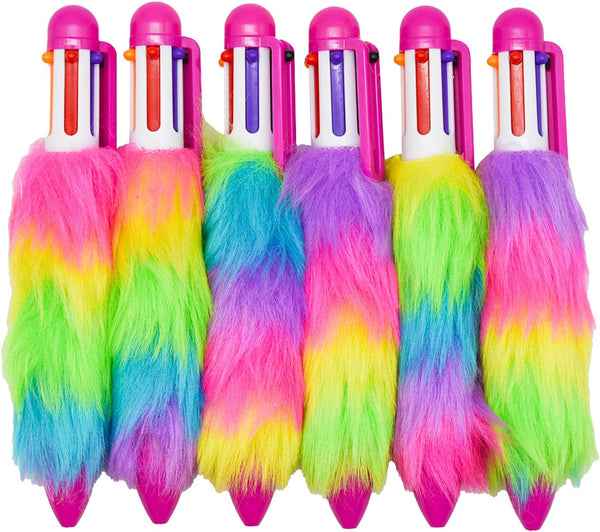 Maydahui 20PCS 6-in-1 Multicolor Fluffy Retractable Ballpoint Pens 6 Colors 0.5mm for Student Teacher Office Supplies