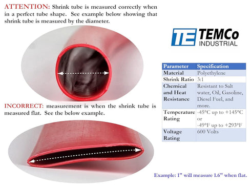 TEMCo 1/2" Marine Heat Shrink Tube 3:1 Adhesive Glue Lined 4 ft RED