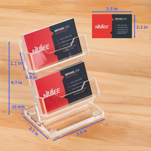 NIUBEE Acrylic Business Card Holder, 2 Tier Clear Stand for Office Exhibition, 130 Cards Capacity