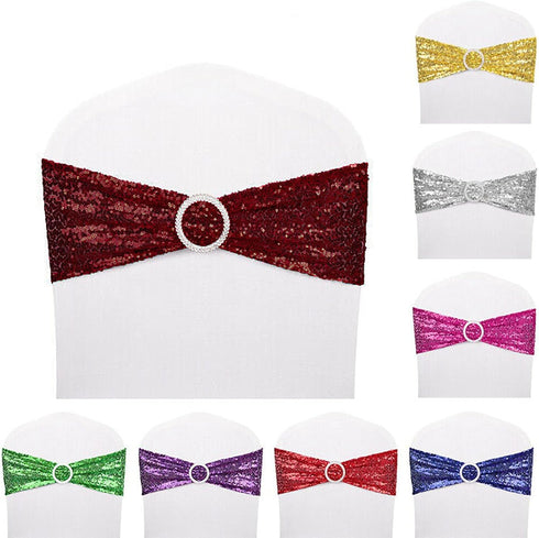 25 Dimatic PCS Stretch Sequin Chair Sashes Chair Stretchy Spandex Bands for Wedding Reception Events Banquets Chairs