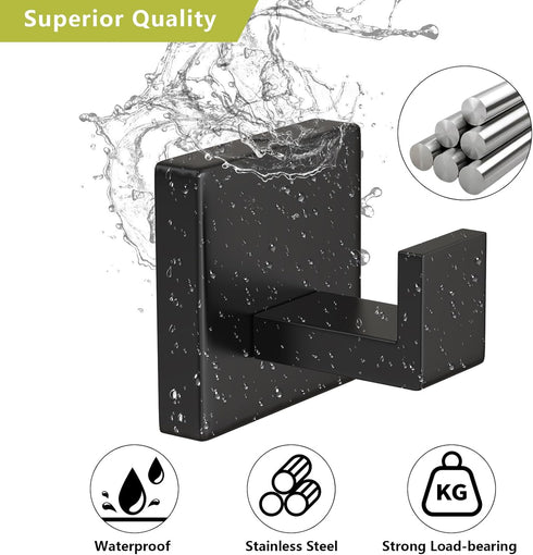 VAEHOLD 4 Pack Robe Towel Hooks for Bathrooms - Matte Black Heavy Duty Wall Mounted Shower Hooks for Kitchen