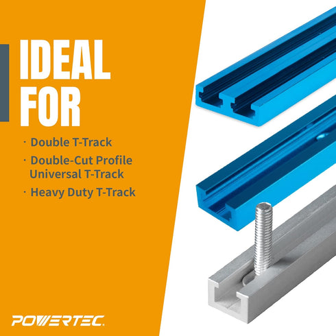 POWERTEC T-Track Hold Down Clamp, 71168, 5-1/2 L x 1-1/8 W, 2 Pack, Blue Black for Woodworking