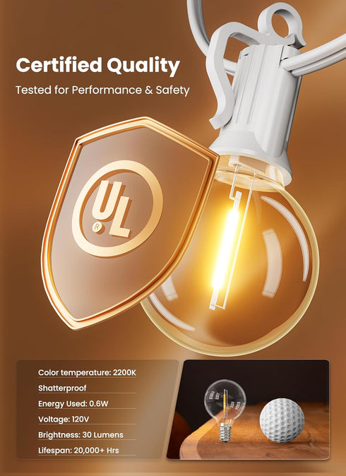 29 G40 Bulbs, Commercial Brightown Feet LED Outdoor String Lights with Shatterproof Edison Connectable and Weatherproof