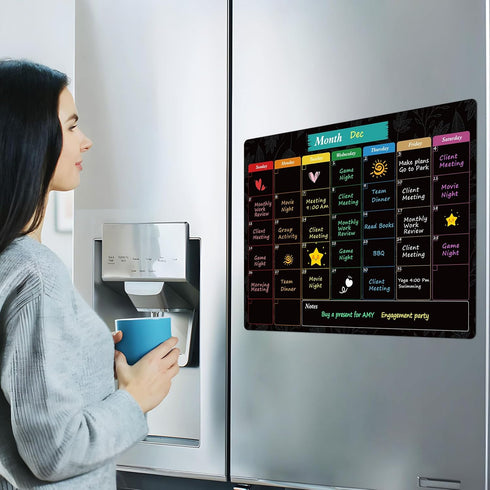 MaxGear Monthly Black Magnetic Calendar for Refrigerator, 16" X 12" Dry Erase Calendar with Markers and Eraser