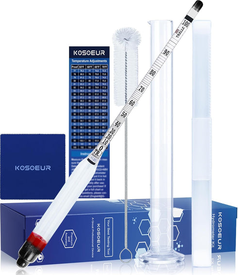 Hydrometer Alcohol Meter Kit for Liquor, 0-200 Proof and Tralle, Alcohol Tester with Test Jar for Distilling Spirits
