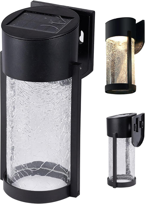AwnsIMfreien Wall Light Fixtures, Solar Wall Lights, Waterproof LED Dusk to Dawn Outdoor Lighting, Crackled Glass Solar