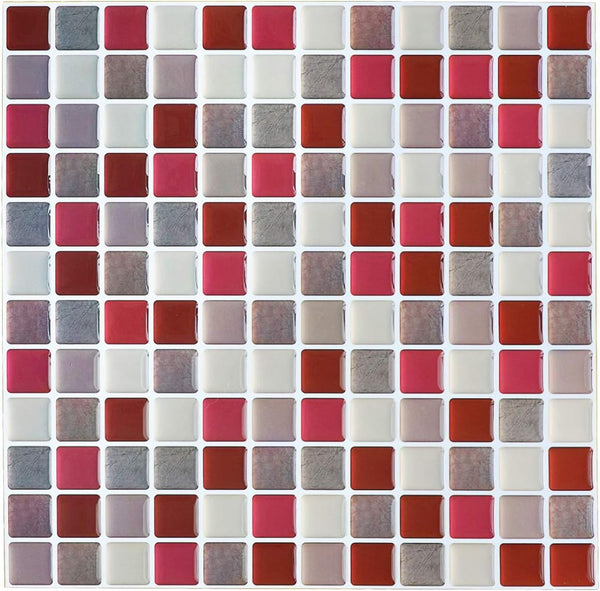 Yoillione 3D Mosaic Tile Sticker, Removable Wallpaper Tile Red, Self Adhesive Wall Tiles for Kitchen Backsplash