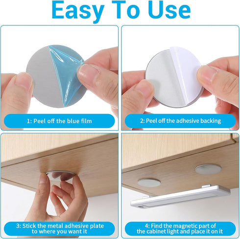 Larrel 8PCS Under Cabinet Lights Magnetic Sticky Strip, Replacement Metal Magnetic Strips with Adhesive Backing