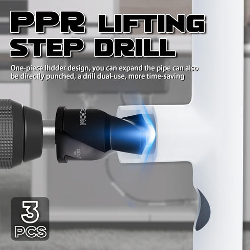 CSOOM 3PCS PPR Lifting Step Drill Set for Water, Drainage, Ventilation Pipes - Pipe Opening Tools