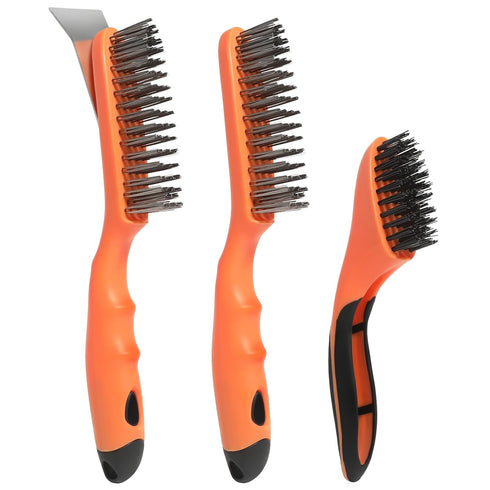 VASTOOLS Wire Brush Cleaning Set 3Pc, Detail Brush 10-1/2" and 8" for Cleaning Rust, Dust, and Welding Slag