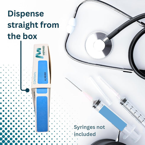 800 12mm 40mm (0.5" 1.5") Blank Blue Medical Syringe Labels - Write-On Medication Labels on Roll in Dispense Box. x x