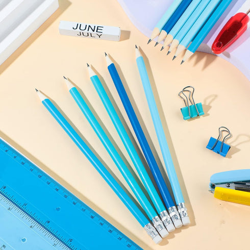 CHENGU 36 Pack Coastal Blue Pencils with Eraser, Cute Erasable Checking Wooden Pencils for Teens Adults
