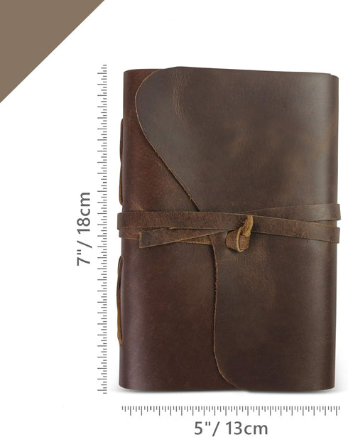 WANDERINGS Vintage Leather Journal - Handmade Leather Bound Notebook with Ivory Deckle Edge Paper, Perfect for Travel