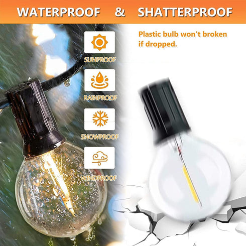 RYKUG 50FT 27 G40 Bulbs (2 LED Outdoor String Lights with Spare) Connectable Yard Hanging Lights for Party Tents Patio