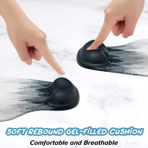 Hsurbtra Ergonomic Mouse Pad, Cute White Forest Gel Mouse Pads with Wrist Rest Support, Non-Slip PU Base, Memory Foam