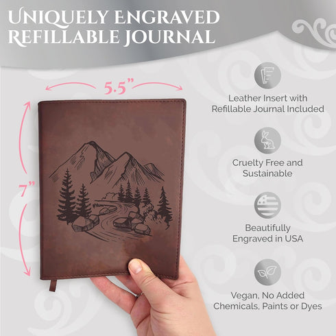 Sunny Lark Mountains Leather Journal | Refillable Leather Journal for Women & Men | Travel Journal with Outdoor