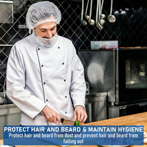 CraftyDream 400 Set 200 18" 200 21" Pcs Disposable Beard Nets and Bouffant Caps Non-woven Beard Guards and White