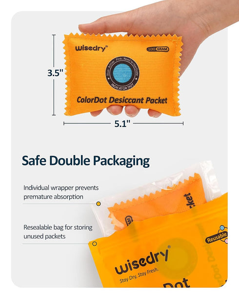 wisedry 100g Rechargeable Color-Indicating Desiccant Packs, Reusable Silica Gel for Storage Bins