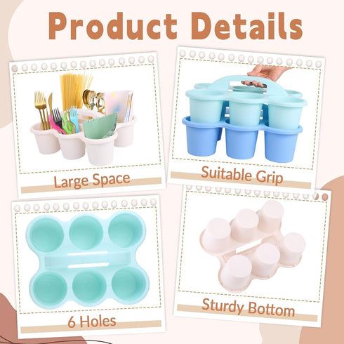 6 Pack 1293.5 Inches 6 Classroom Caddy Organizer with Handle Morandi Plastic Table Caddy Drink Cup Caddies Holder