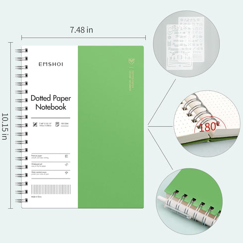 EMSHOI B5 Spiral Notebook, Bullet Dotted Journal, Large 7.48" X 10.15", 300 Pages/150 Sheets, 100gsm Dot Grid Paper,