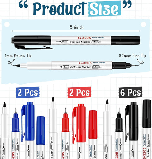 Janlaugh 10 Pack 0.5mm 1.0mm Alcohol Resistant Laboratory Markers, Black Dual Head Permanent Freezer Pens with Fine