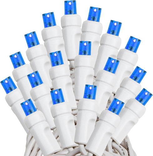 34ft 100 Bulbs 4" Commercial Novelty Lights Christmas String Lights, Blue LED on White Wire, Spacing, Connectable