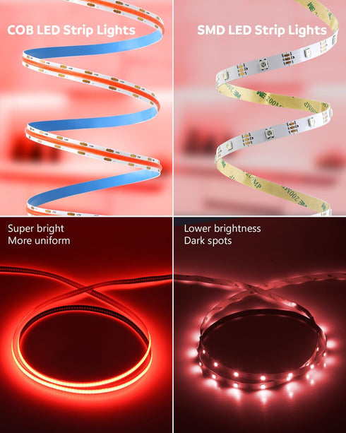 16.4ft 12V 1600Leds/5M Closet Dimmer Aclorol Led COB Light Strip Red Flexible COB Strip Lights for Bedroom Tape