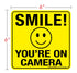 Smile You're On Camera Sign Stickers, 6 Pack - 6 x 6 Inches - Laminated for Ultimate UV, Weather, Scratch Resistance