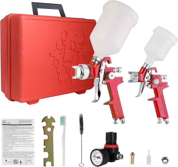 HVLP Air Gravity Spray Gun Set, 2 Pcs Sprayer Paint Gun Kit,