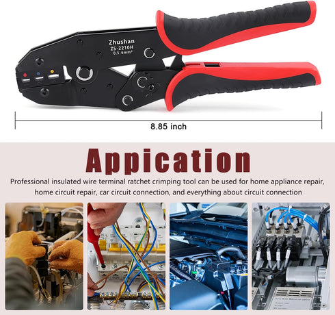Zhushan Heat Shrink Connector Crimping Tool, AWG 22-10, Ratcheting Terminal Crimper for Electrical Wire