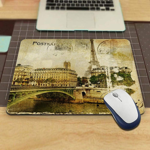 Vintage Postcard Paris Eiffel Tower Art Print Gaming Mouse Pad, Non-Slip Rubber for Computers, 9.5 x 7.9 Inch