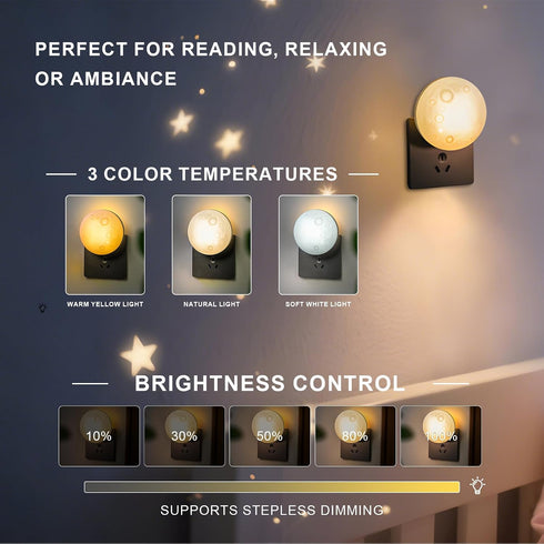 Dimmable 3 Moon Night Light Plug in Wall, LED Lunar Lamp with Color Lighting & Timer, Decorative Wall Night Light