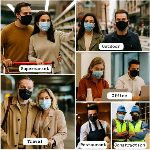 300 Pack 3 Black Ply Disposable Face Mask, Breathable Non Woven Layers Soft Earloop, Comfortable Fit for Adults Daily