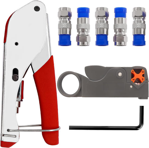 mxuteuk RG59 RG6 Coax Cable Crimper Tool with 5PCS F Type RG6 Compression Connectors