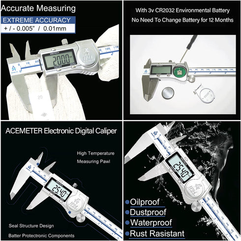 Digital Caliper, 6 Inch Measuring Tool, IP54 Waterproof, Large LCD Screen, Electronic Micrometer
