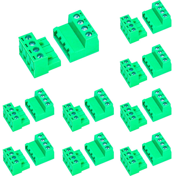 10 Set 5.08mm 4 Pin Male & Female Phoenix Type Connector, No Soldering Green PCB Screw Terminal Block