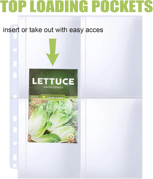 MUQING 30 Pack Seed Packet Binder Sleeves: 120 Pockets Garden Seed Storage Organizer Pages for 3 Ring Binder