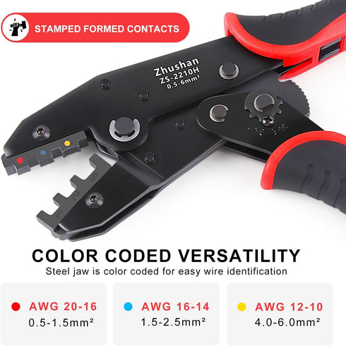 Zhushan Heat Shrink Connector Crimping Tool, AWG 22-10, Ratcheting Terminal Crimper for Electrical Wire