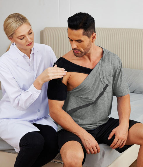 Men's Adaptive Recovery Shirt for Post Shoulder Surgery - Tear Away Short Sleeve