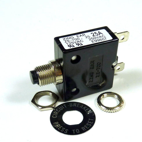 Philmore 25 Amp Push Button Manual Reset Thermal Circuit Breaker 50V DC, 250V AC