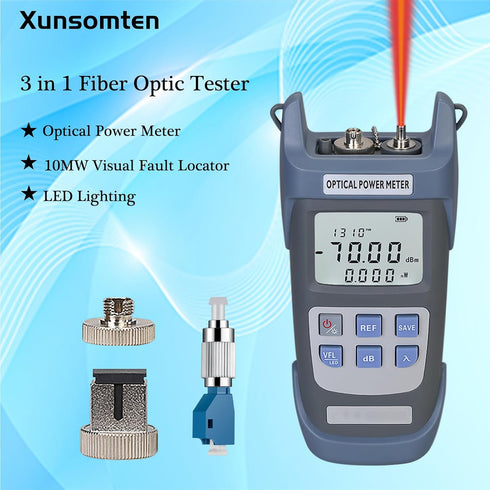 Fiber Optic Tester 3 in 1 - Optical Power Meter & Visual Fault Locator with LED Lighting, 2pcs