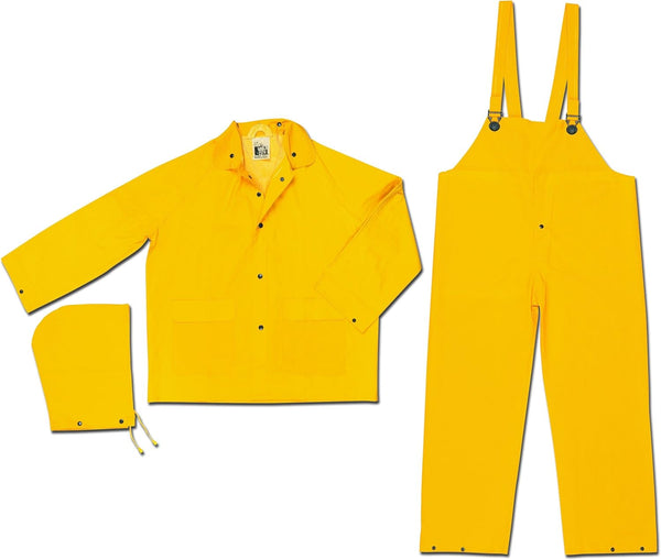 MCR Safety FR2003X3 Classic PVC/Polyester 3-Piece Flame Resistant Rainsuit with Attached Hood