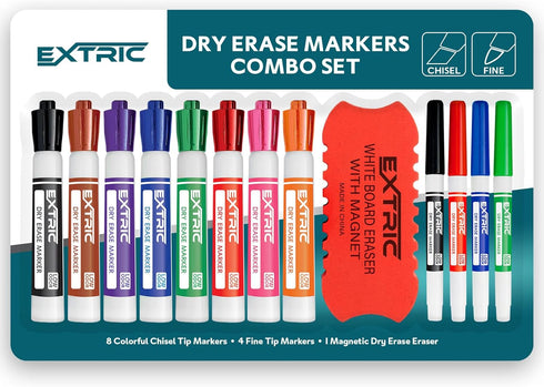 Bundle of Dry Erase Markers, Whiteboard Markers with Fine Tip and Chisel Tip, Thick and Fine Tip Markers, Eraser