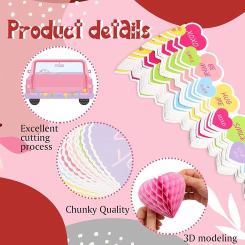 TaoBary 85 Pcs Valentine's Day Bulletin Board Set, 3D Heart Honeycomb Owl Love Truck Cutouts for School Party